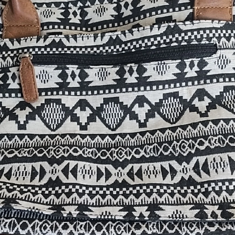 Travel Carry On Bag Brown with Black & Ivory Woven Texured Pattern Bag Large